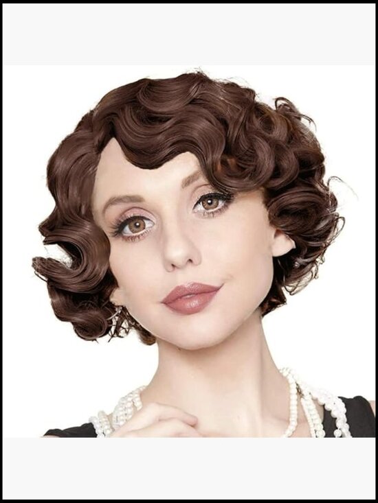 Short Curly Finger Wave Wig Retro 1920s Vintage Style Synthetic Hair Cosplay main image 6